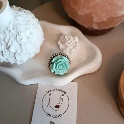 Bague ajustable fleur turquoise 